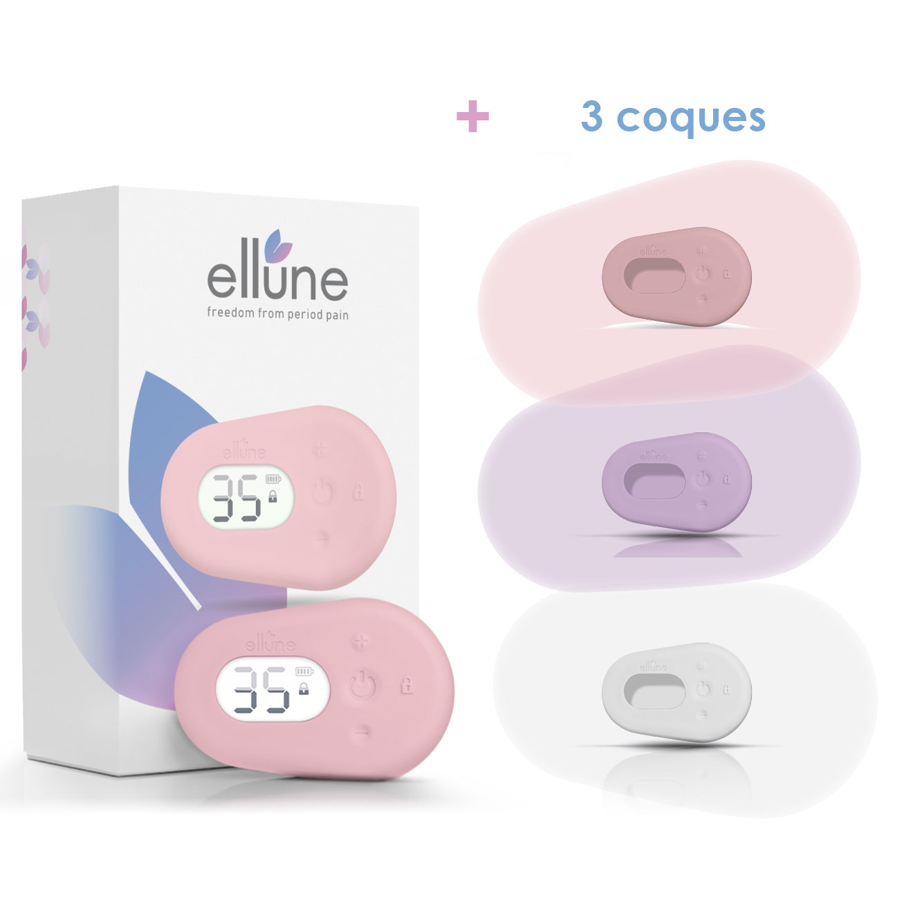 L'appareil Ellune avec 3 coques de couleurs differentes